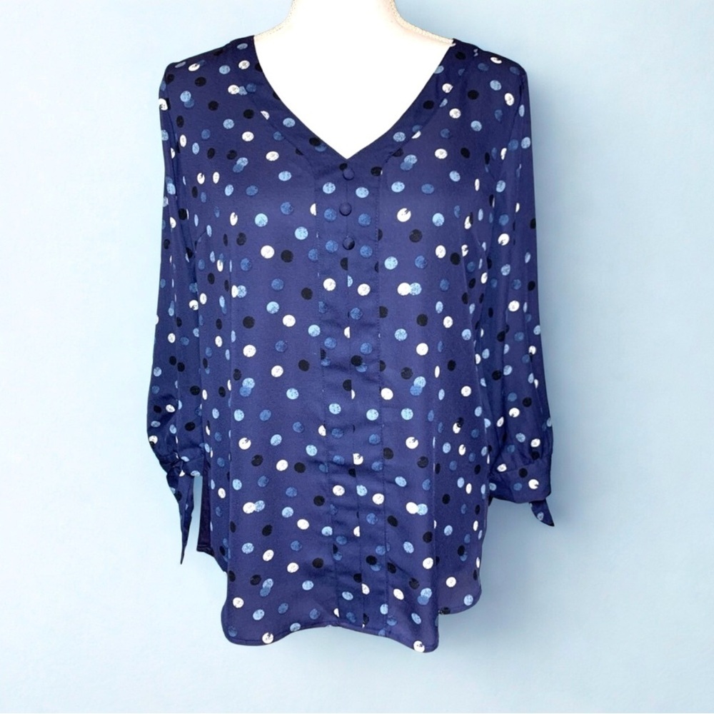 NWOT Fortune & Ivy Polka Dot Top Blouse Women Size Medium